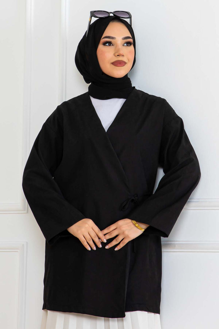 BNG Women Yandan Bağmalı Kimono Siyah 2147 - Coral Gables