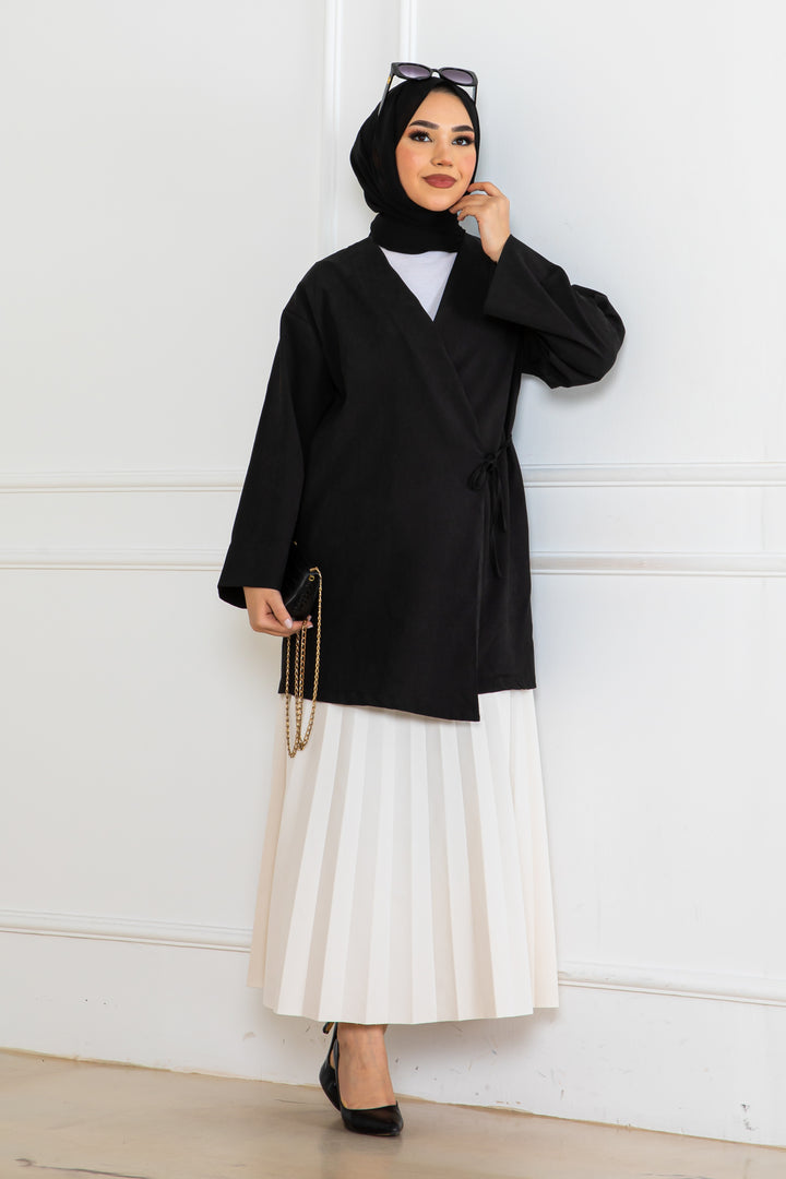 BNG Women Yandan Bağmalı Kimono Siyah 2147 - Coral Gables