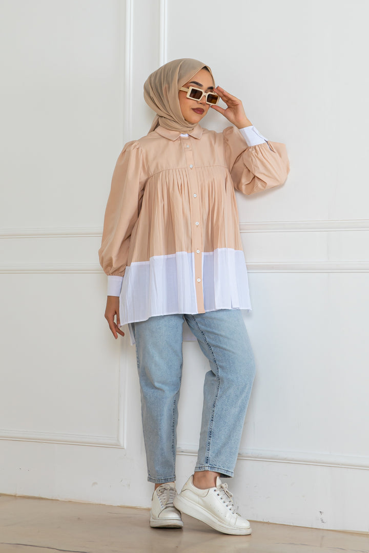 BNG Women Pileli Gömlek Bej 2131 - Brossard