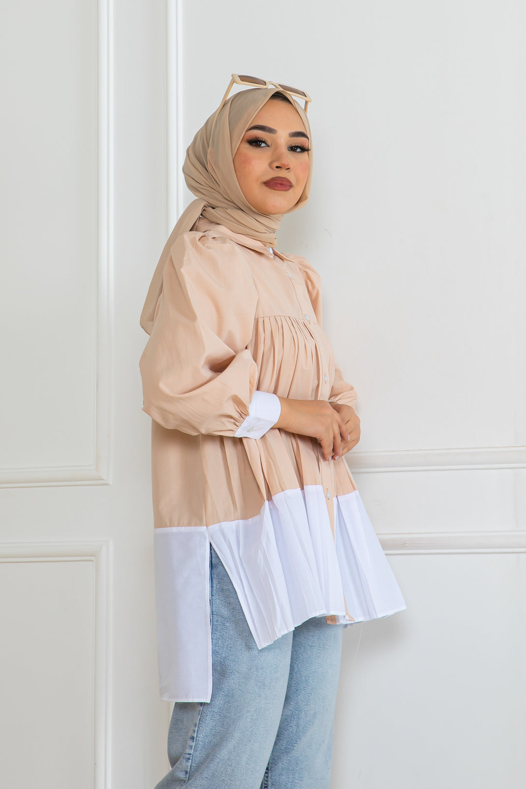 BNG Women Pileli Gömlek Bej 2131 - Brossard