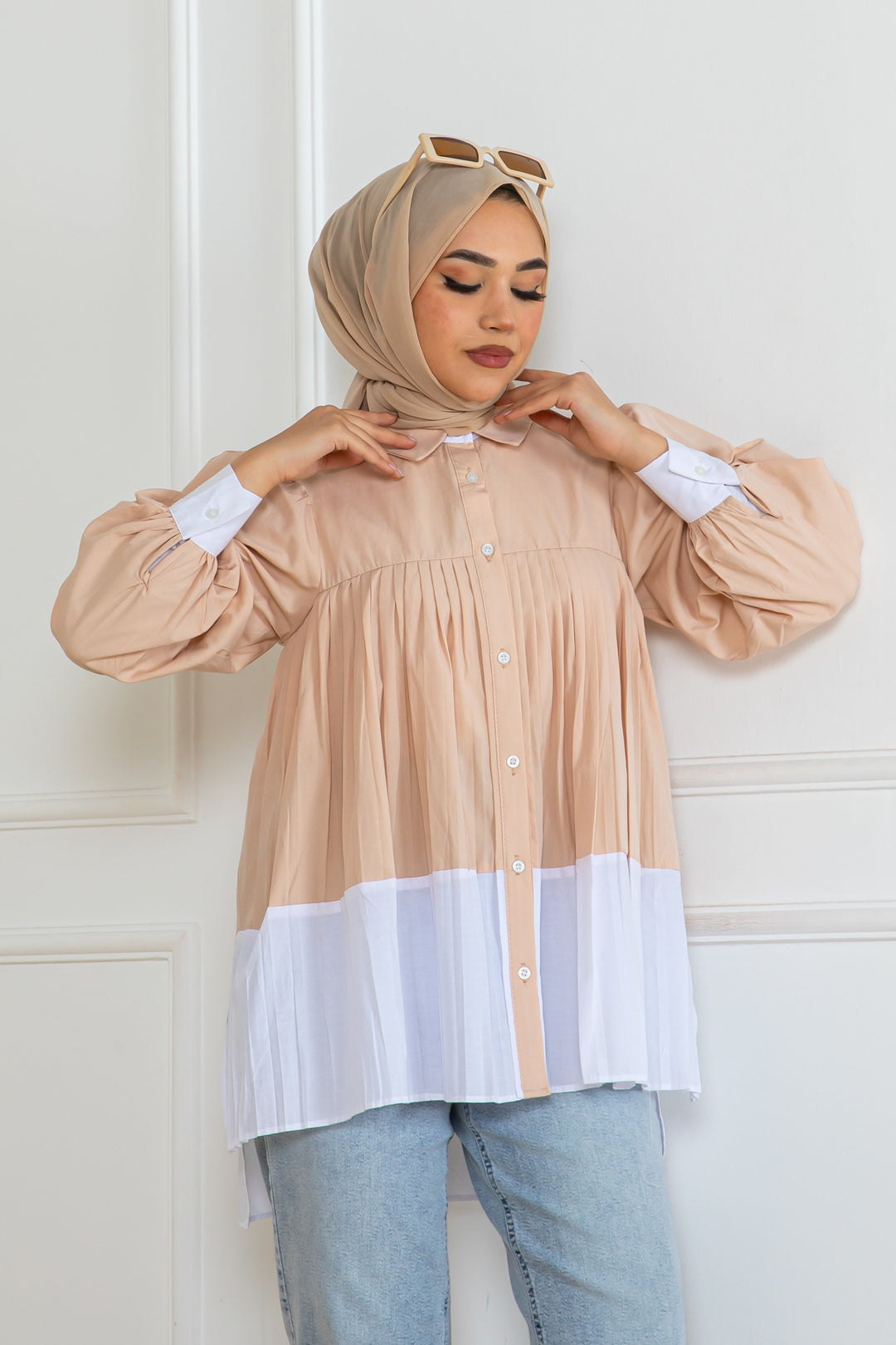 BNG Women Pileli Gömlek Bej 2131 - Brossard