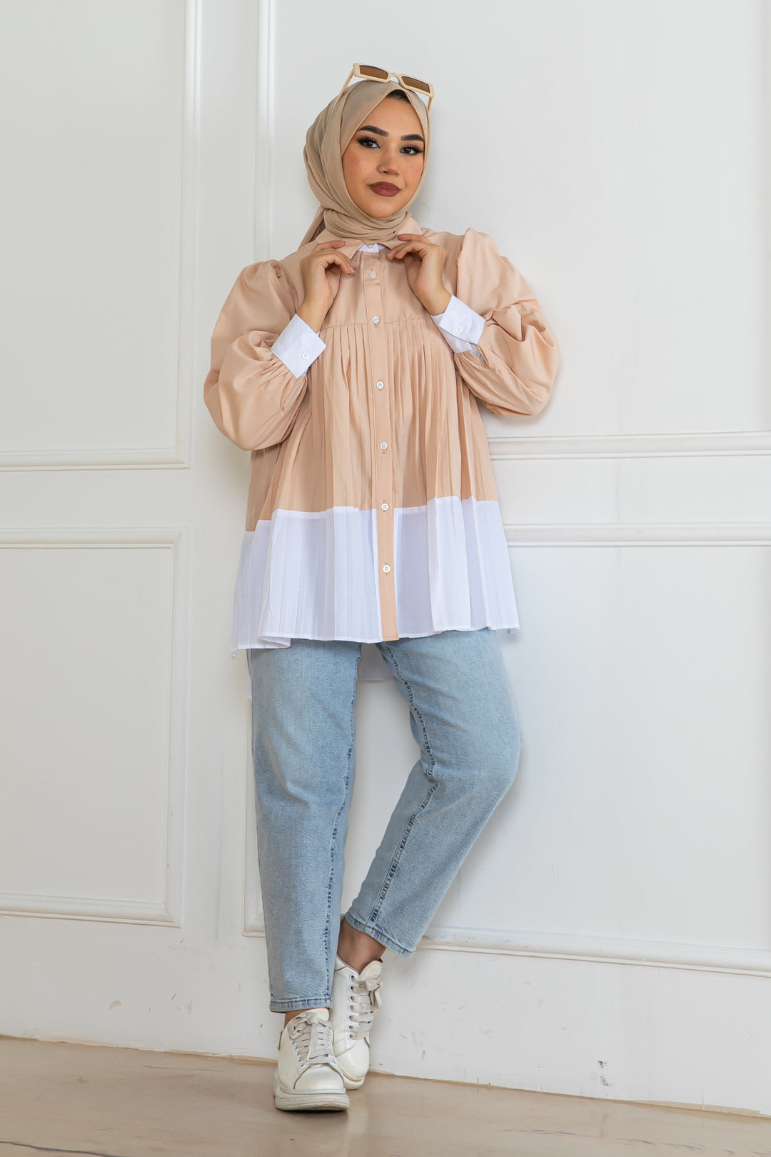 BNG Women Pileli Gömlek Bej 2131 - Brossard