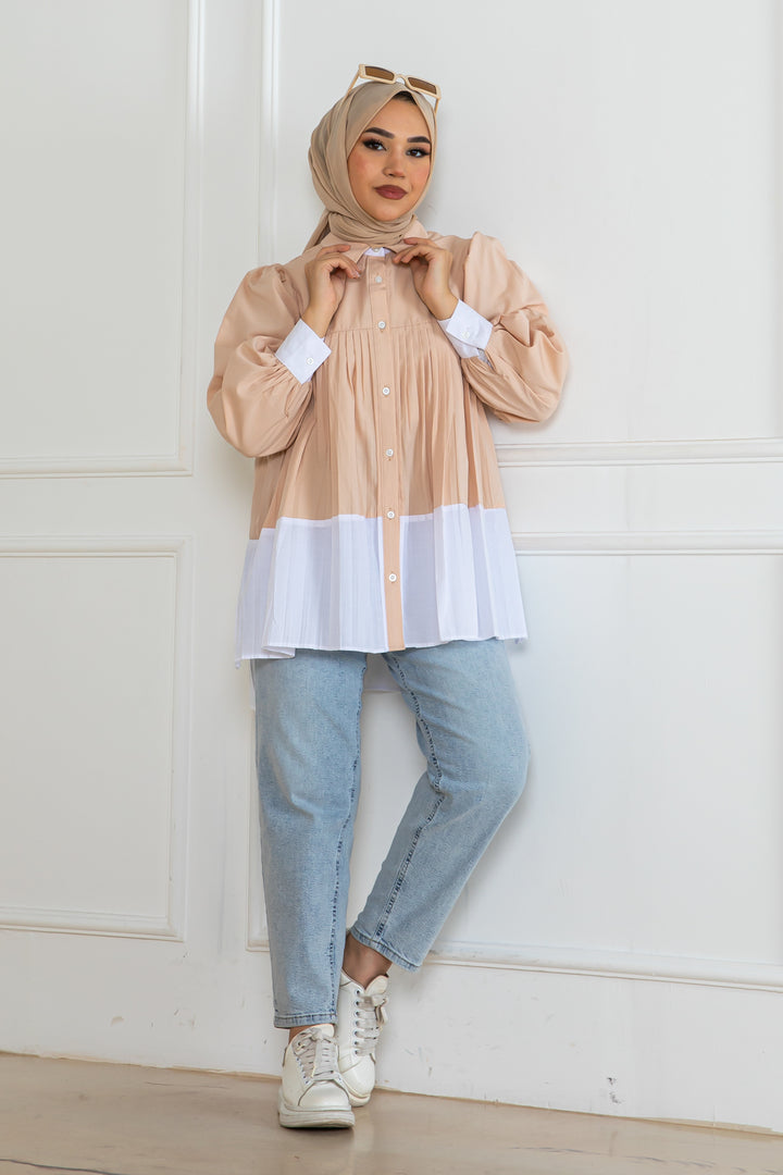 BNG Women Pileli Gömlek Bej 2131 - Brossard