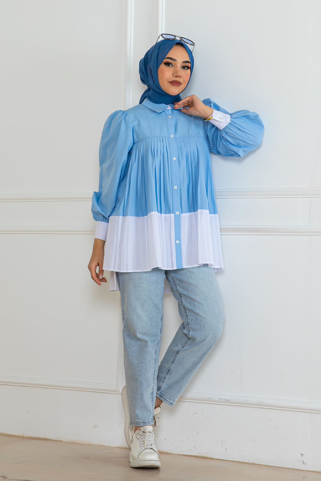 BNG Women Pileli Gömlek Mavi 2131 - Evans