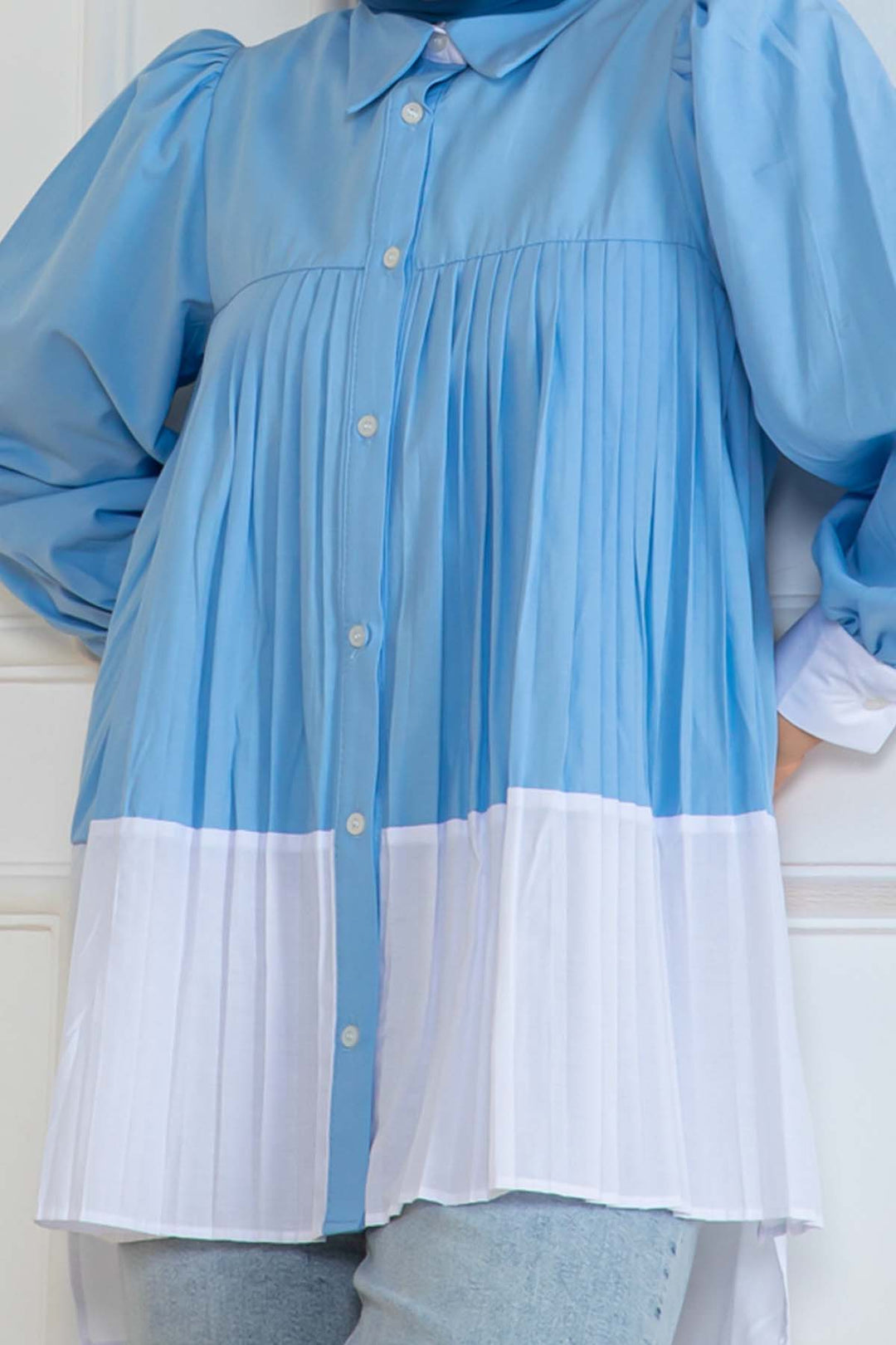 BNG Women Pileli Gömlek Mavi 2131 - Evans