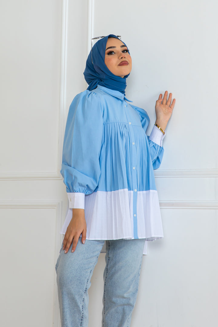 BNG Women Pileli Gömlek Mavi 2131 - Evans