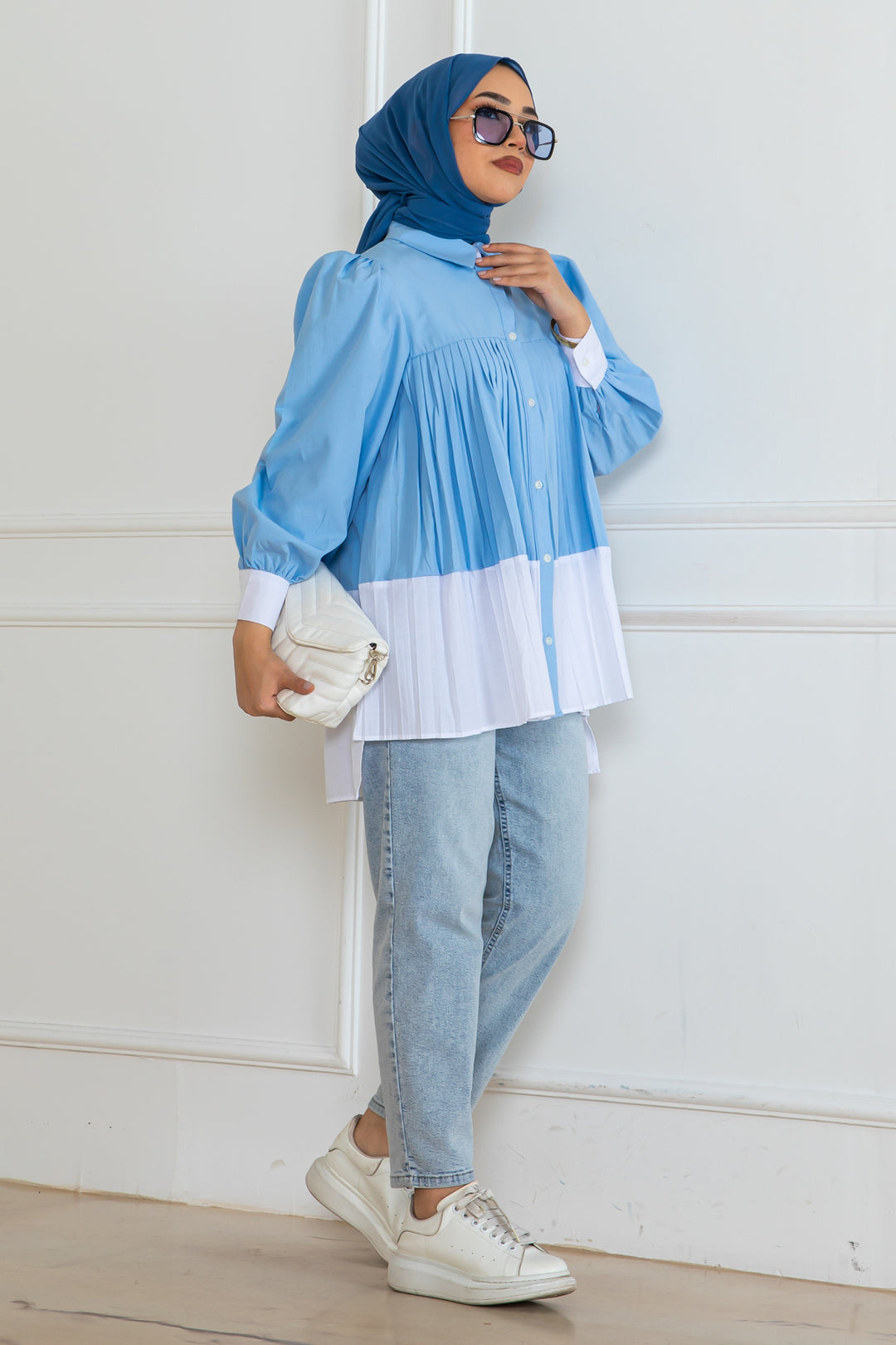 BNG Women Pileli Gömlek Mavi 2131 - Evans