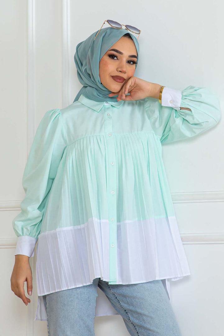 BNG Women Pileli Gömlek Su Yeşili 2131 - Malden