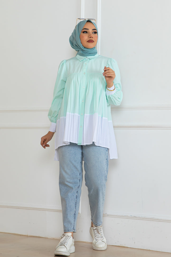 BNG Women Pileli Gömlek Su Yeşili 2131 - Malden