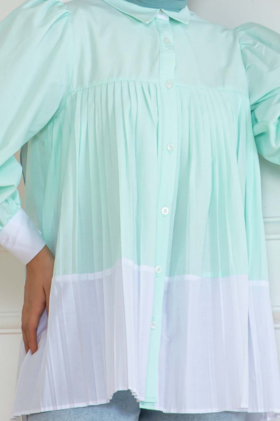 BNG Women Pileli Gömlek Su Yeşili 2131 - Malden