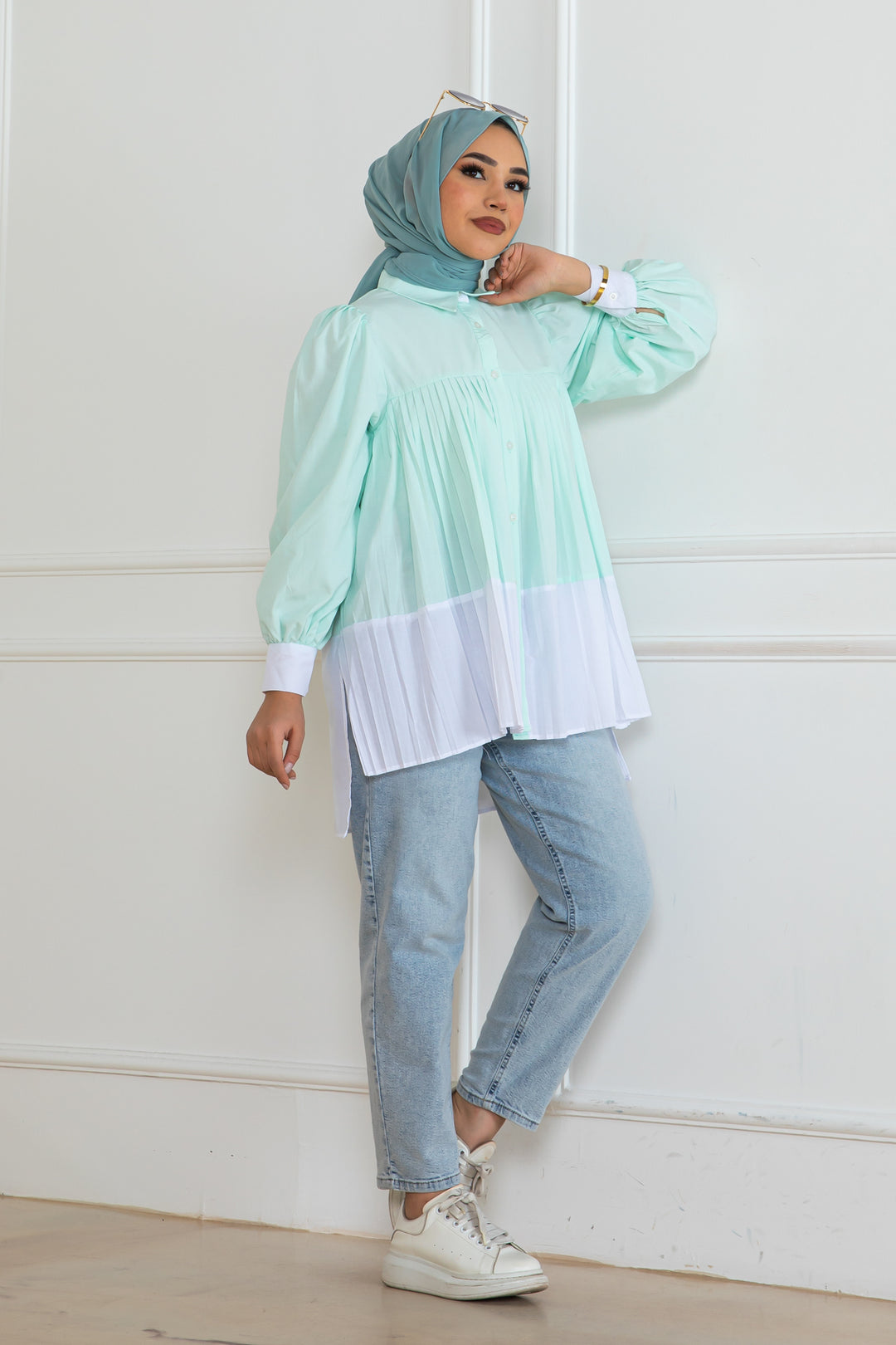 BNG Women Pileli Gömlek Su Yeşili 2131 - Malden