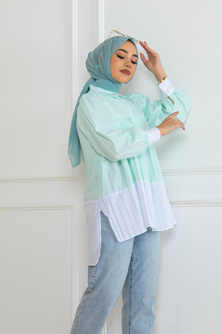 BNG Women Pileli Gömlek Su Yeşili 2131 - Malden