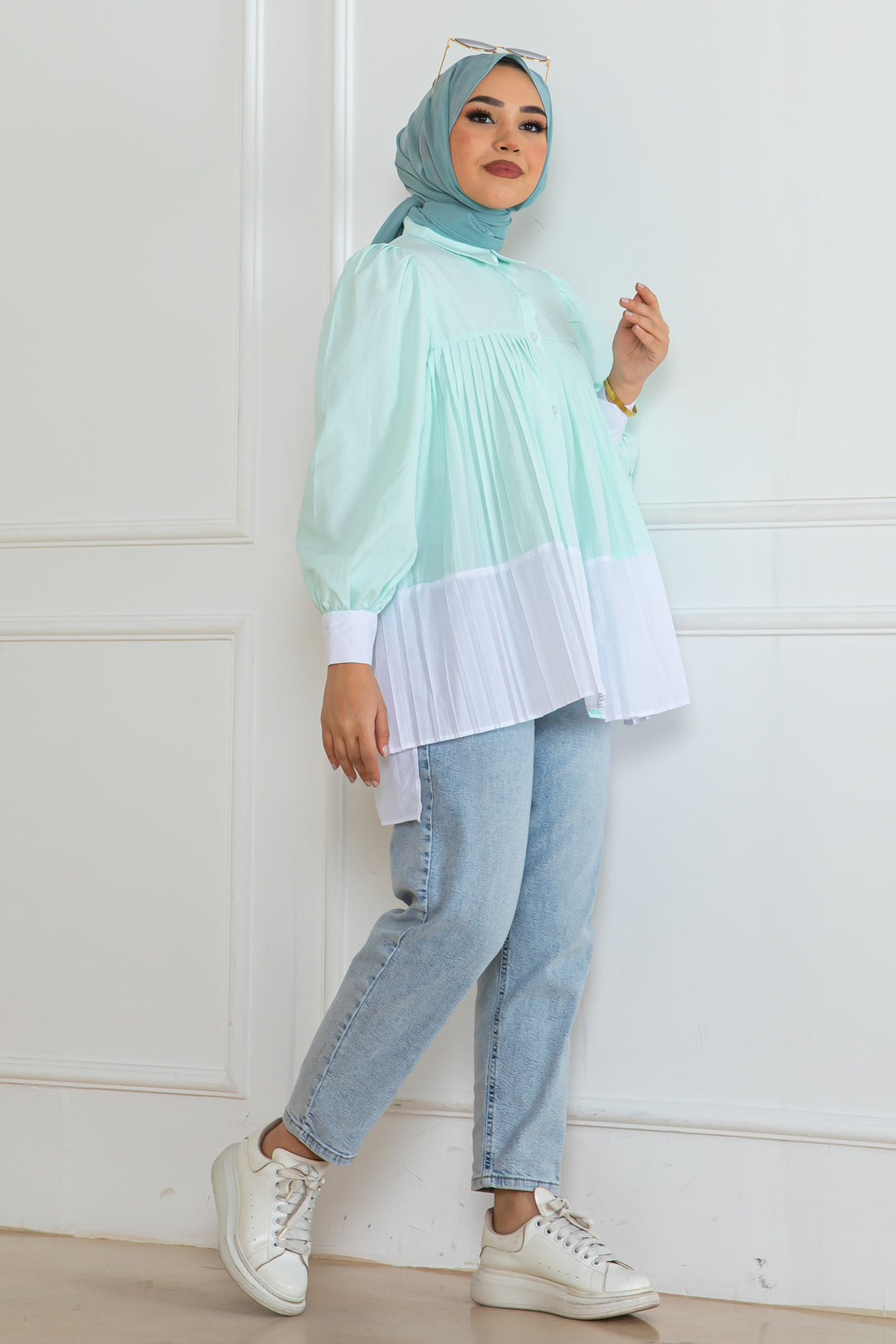 BNG Women Pileli Gömlek Su Yeşili 2131 - Malden