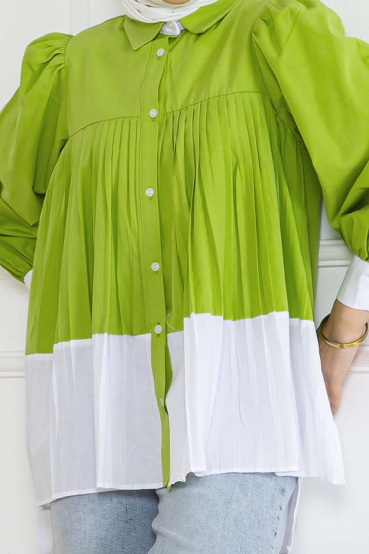 BNG Women Pileli Gömlek Yağ Yeşili 2131 - Laatzen