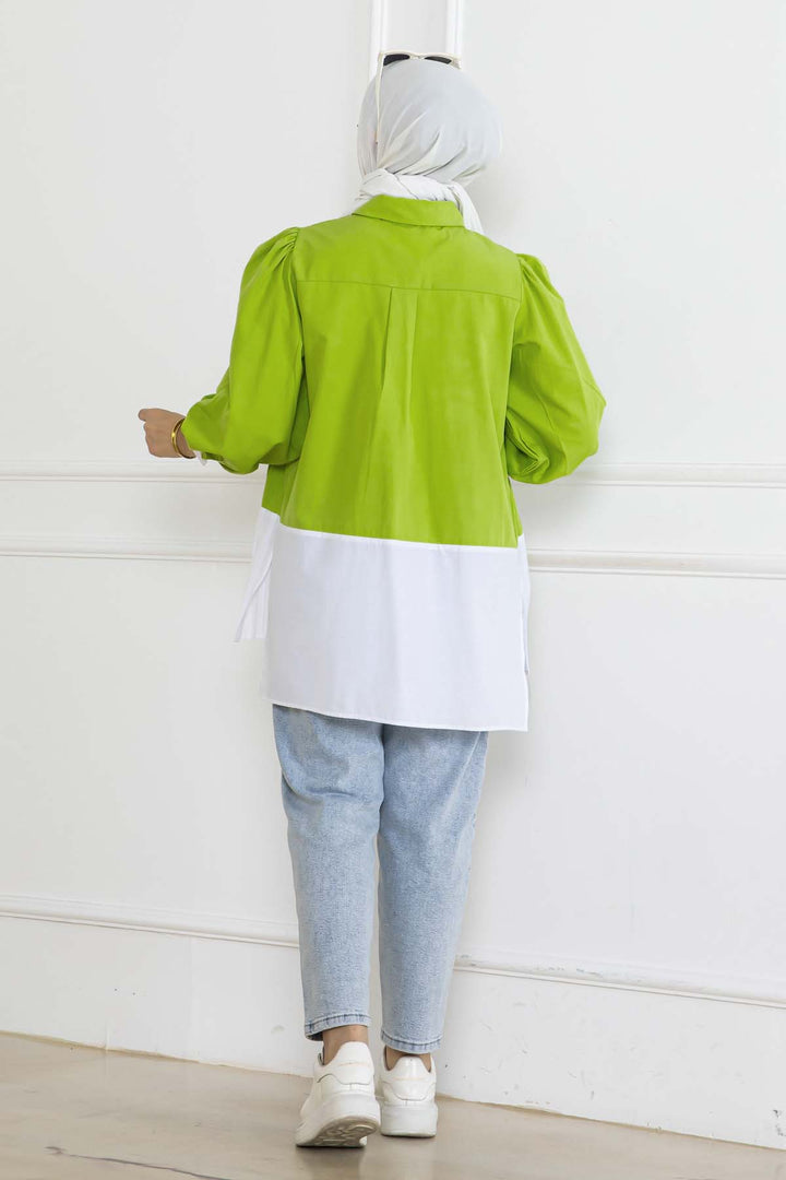 BNG Women Pileli Gömlek Yağ Yeşili 2131 - Laatzen