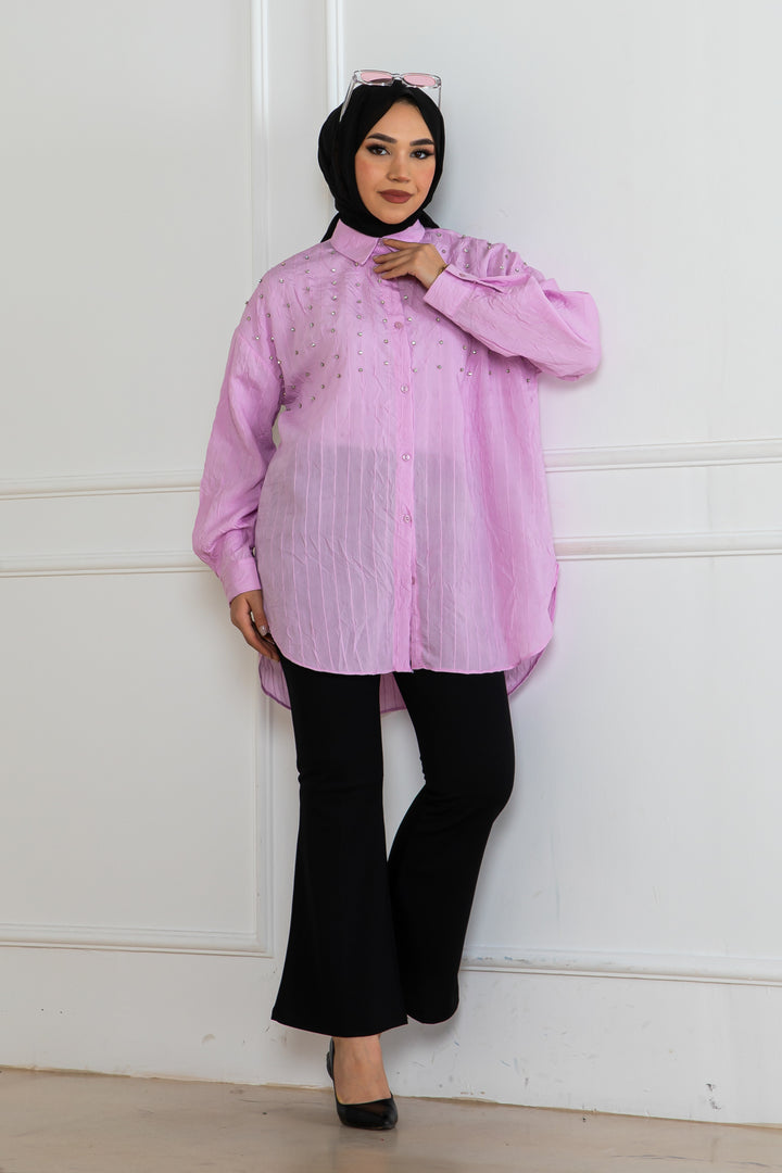 BNG Women Taşlı Gömlek Pembe 2127 - Ploieşti