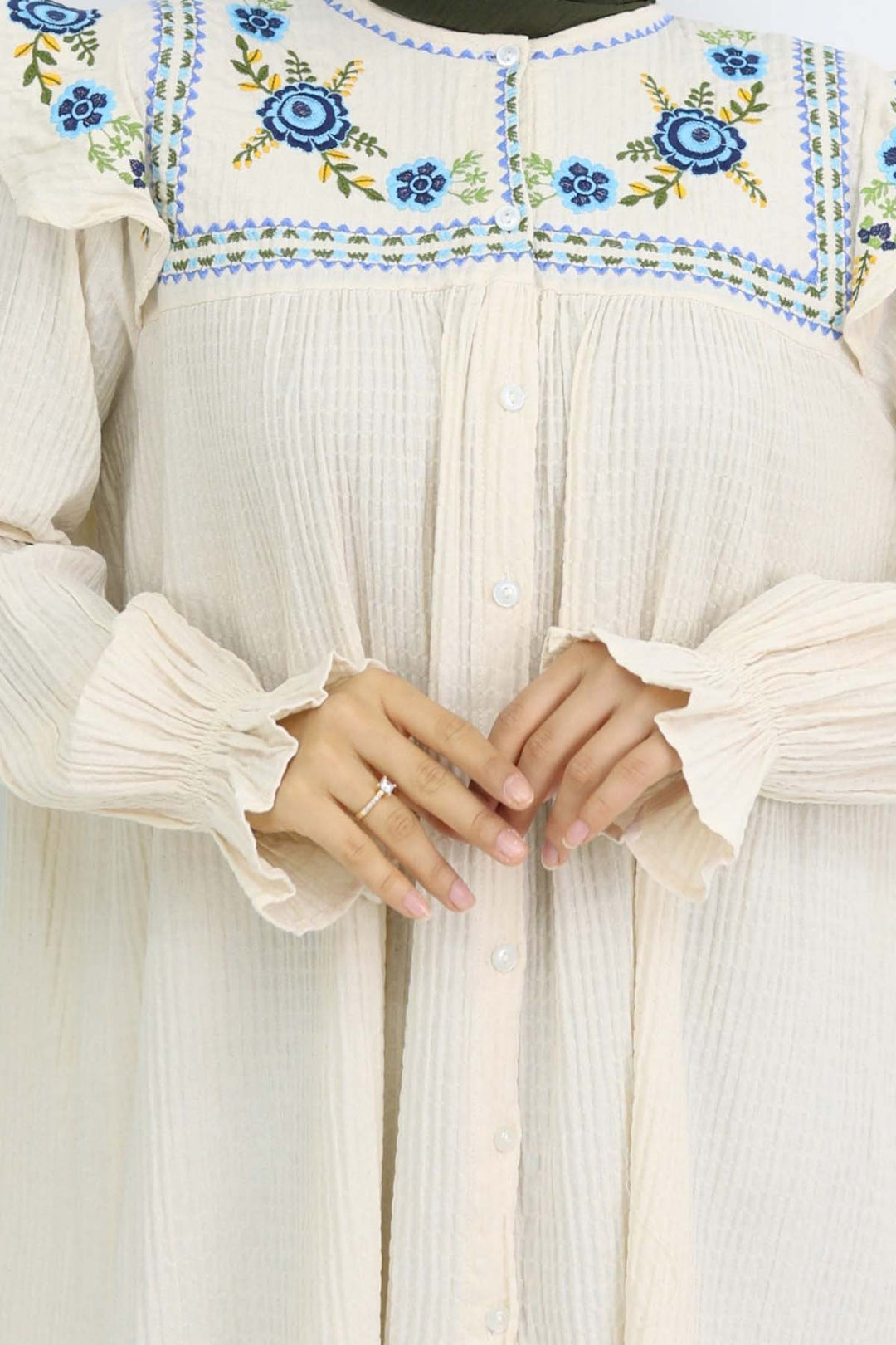 BNG Women Nakış Detaylı Gömlek Krem 2201 - San Mateo