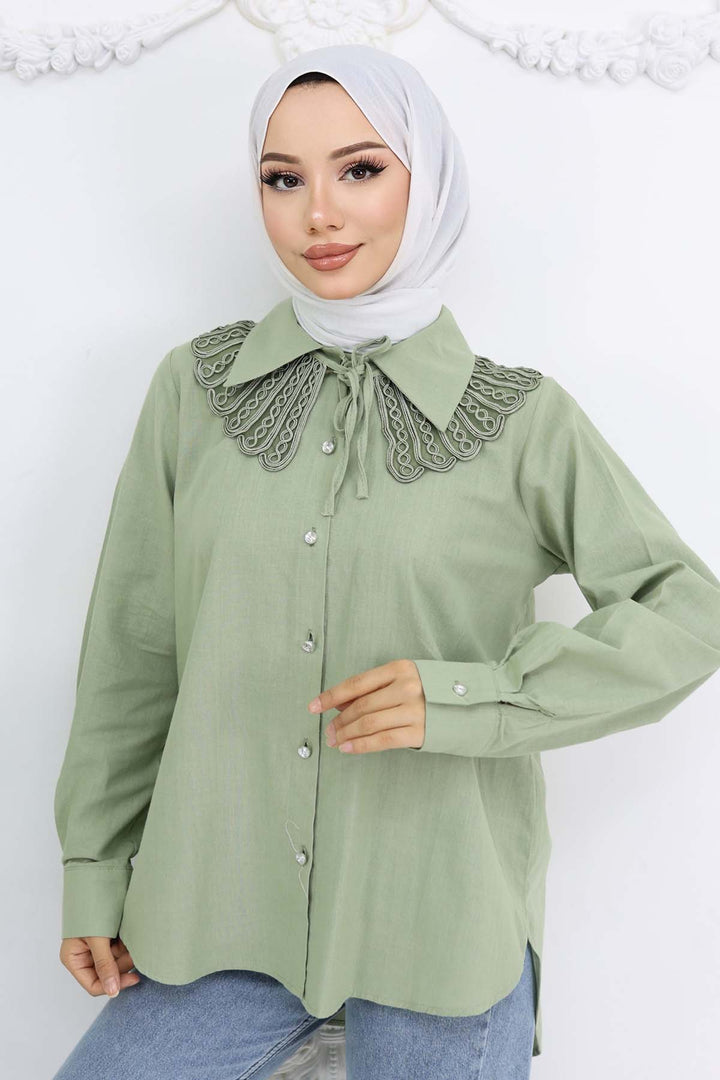 BNG Women Lace Detailed Baby Collared Shirt Çağla 2214 - Morecambe