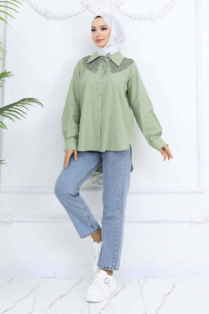 BNG Women Lace Detailed Baby Collared Shirt Çağla 2214 - Morecambe