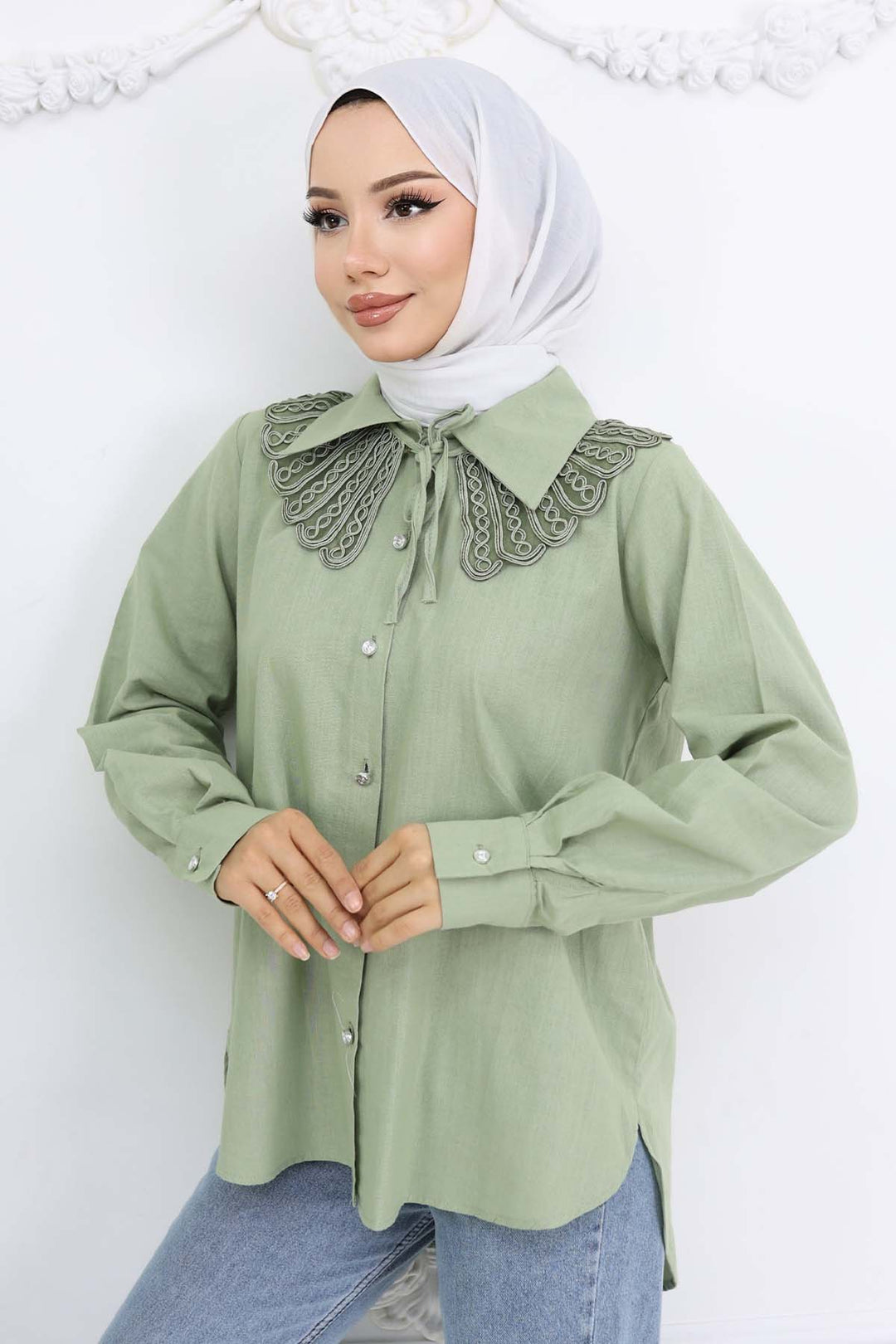 BNG Women Lace Detailed Baby Collared Shirt Çağla 2214 - Morecambe
