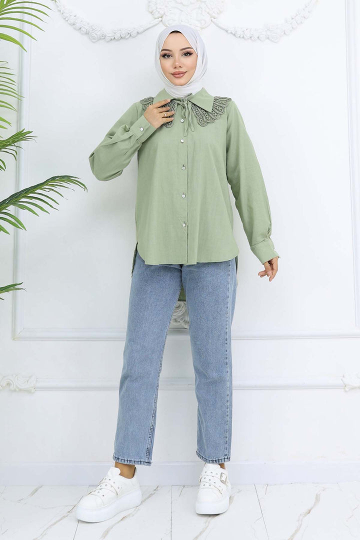 BNG Women Lace Detailed Baby Collared Shirt Çağla 2214 - Morecambe