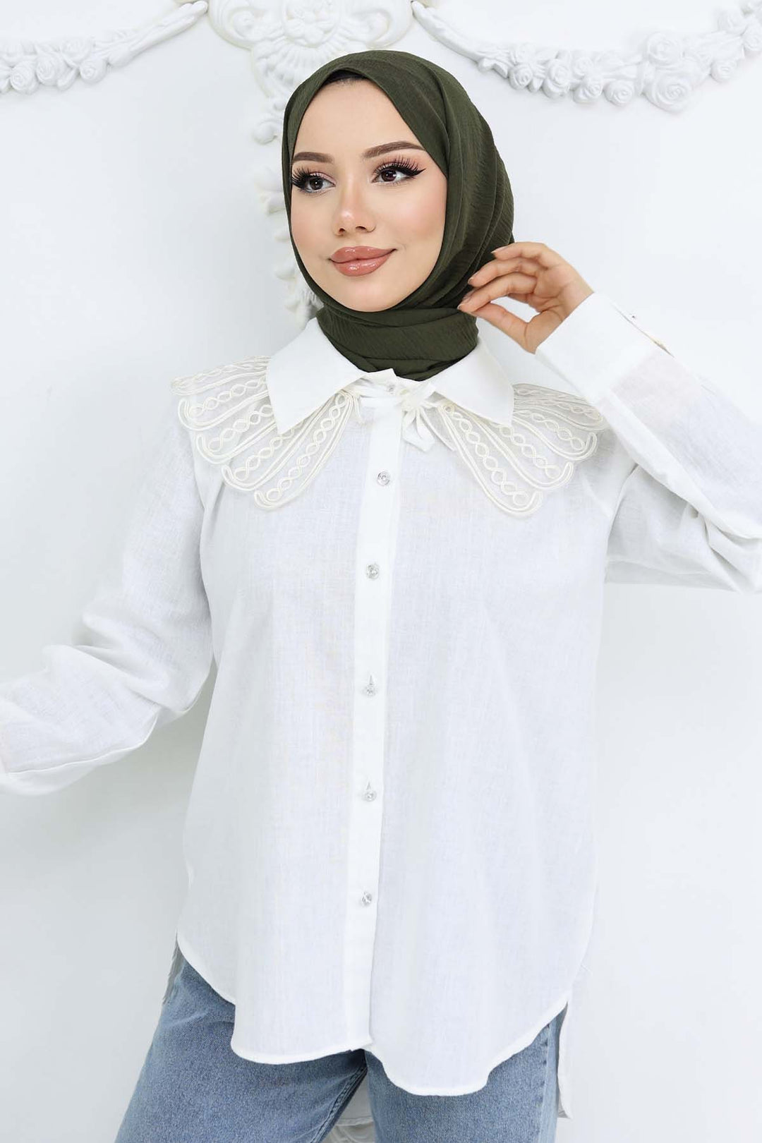 BNG Women Lace Detailed Baby Collared Shirt Ecru 2214 - Gosport