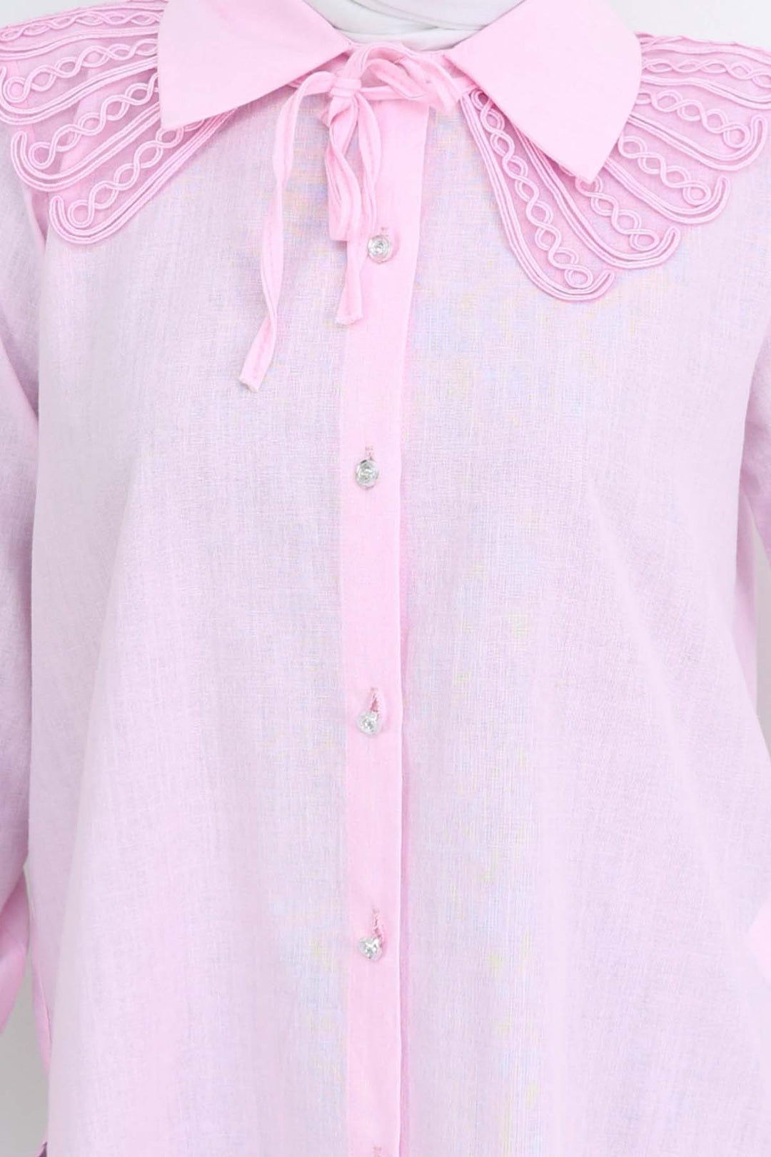 BNG Women Lace Detailed Baby Collared Shirt Pink 2214 - West Babylon