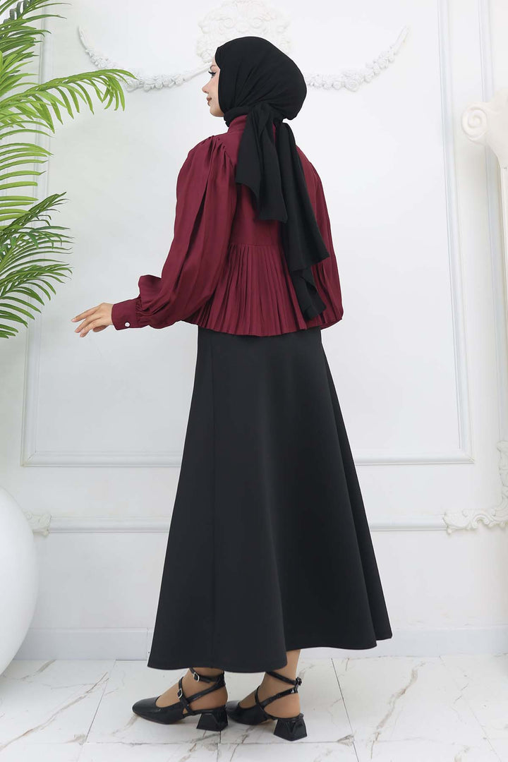 BNG Women Pileli Kısa Gömlek Bordo 2248 - San Pedro Mixtepec