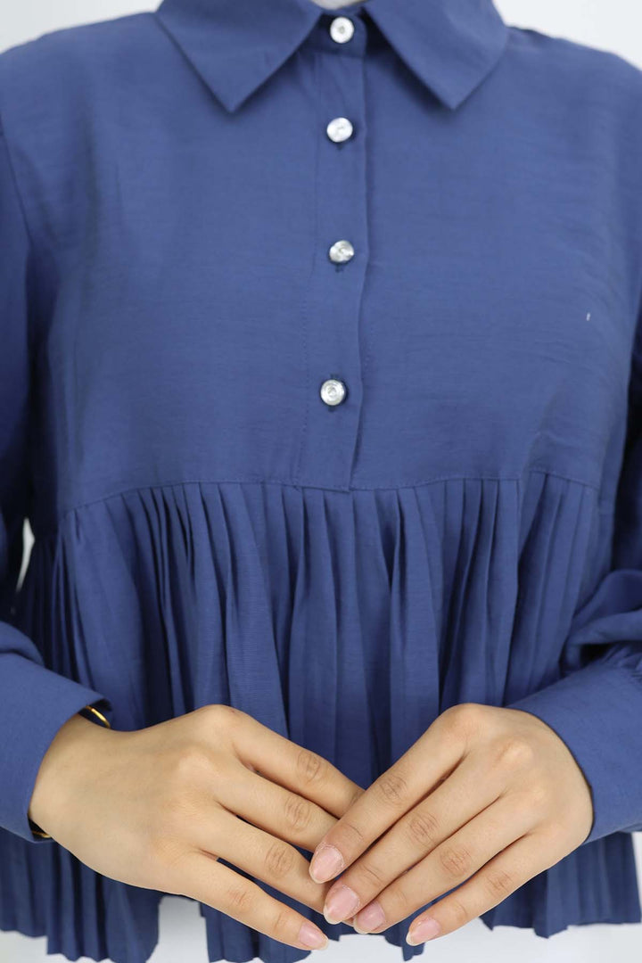 BNG Women Pileli Kısa Gömlek İndigo 2248 - Faro