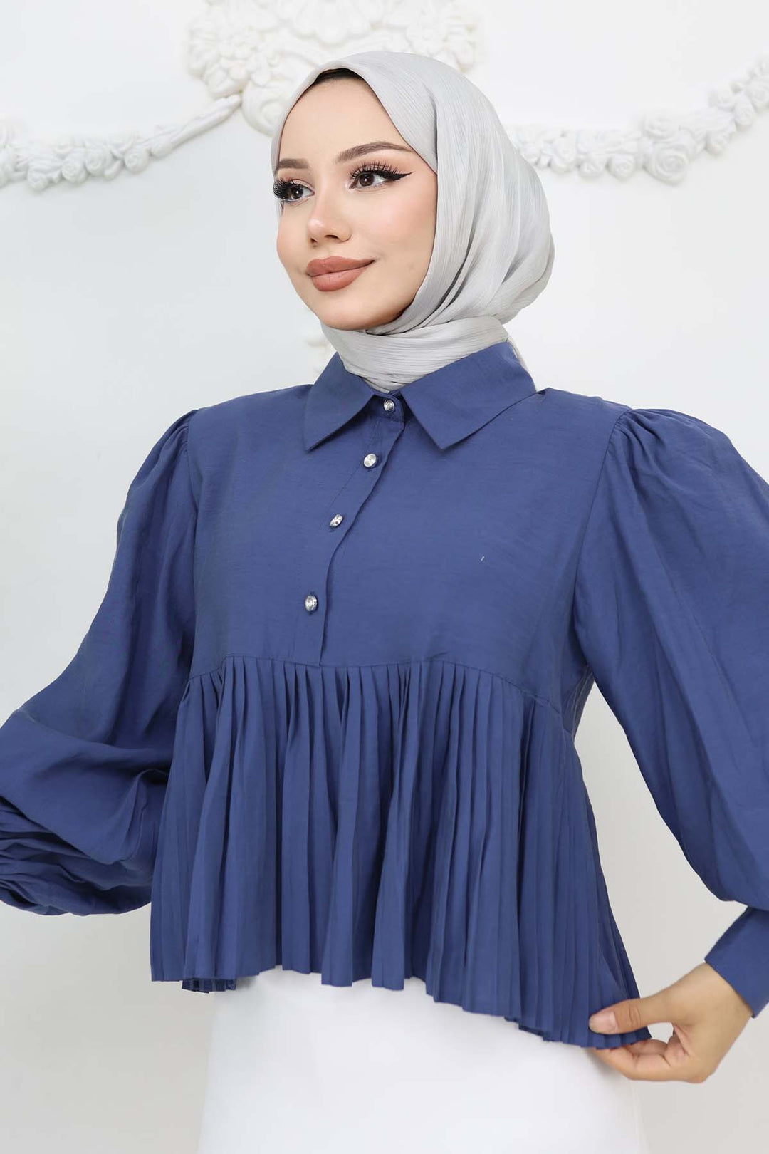 BNG Women Pileli Kısa Gömlek İndigo 2248 - Faro