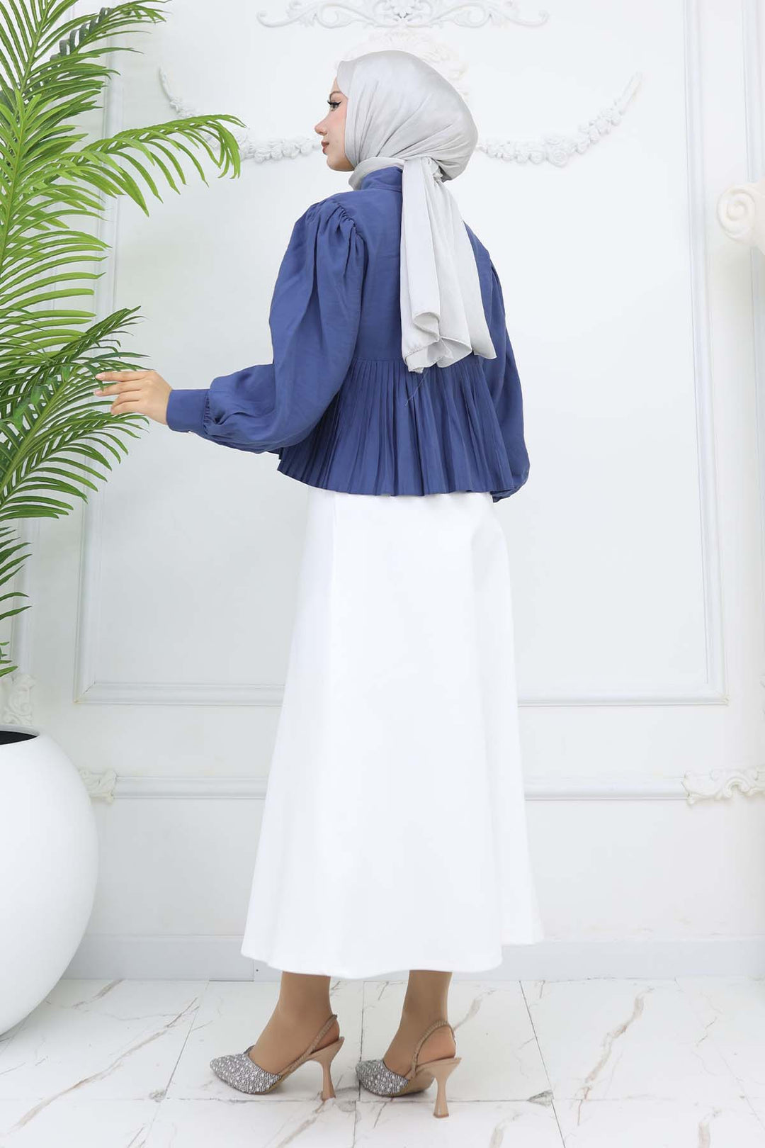 BNG Women Pileli Kısa Gömlek İndigo 2248 - Faro