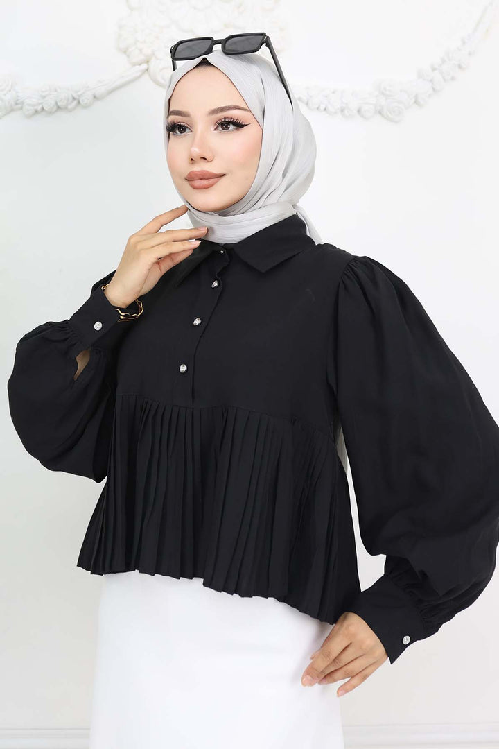 BNG Women Pleated Short Shirt Black 2248 - Saint-Jean-sur-Richelieu