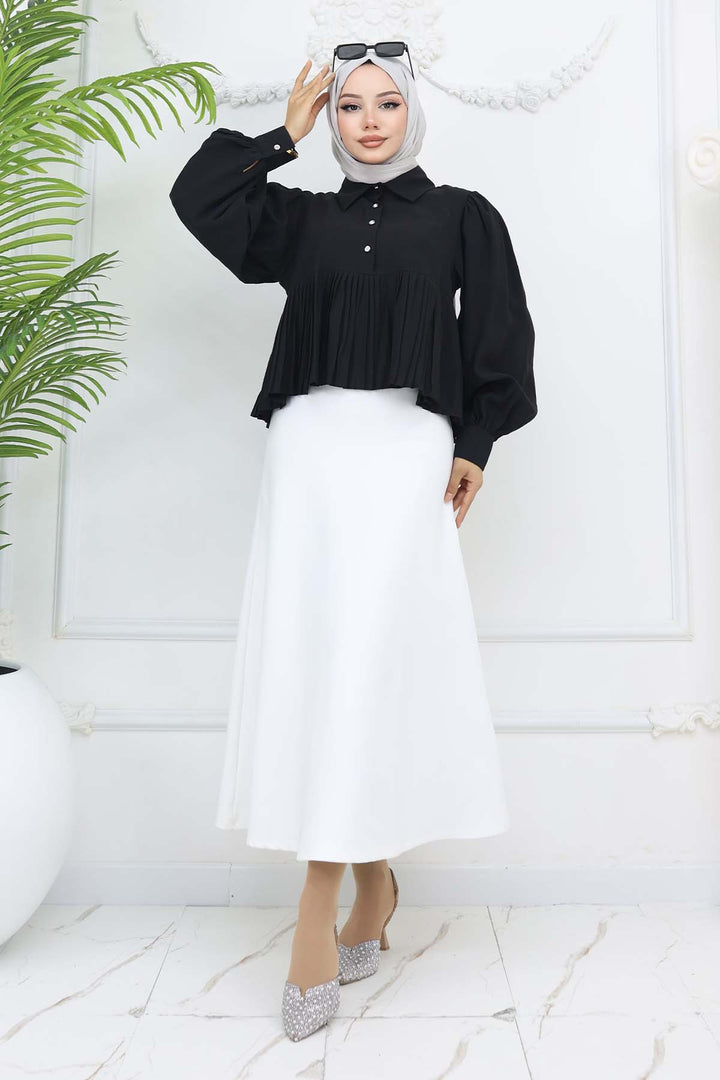 BNG Women Pleated Short Shirt Black 2248 - Saint-Jean-sur-Richelieu