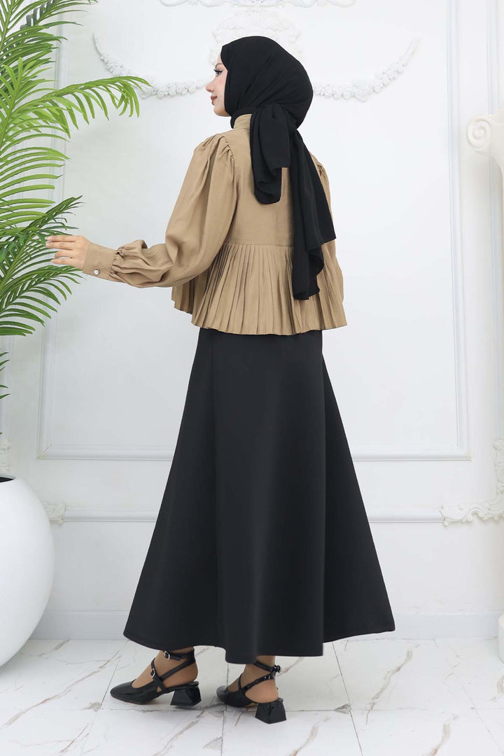 BNG Women Pileli Kısa Gömlek Vizon 2248 - Ílion