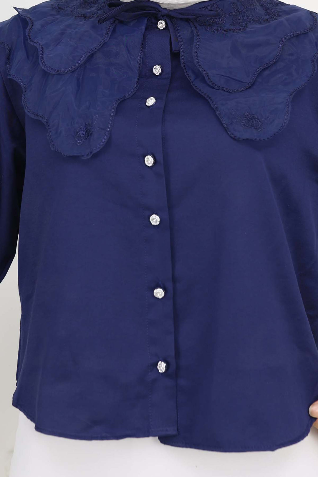 BNG Women Baby Collar Short Sleeve Shirt Navy Blue 2254 - Meadow Woods