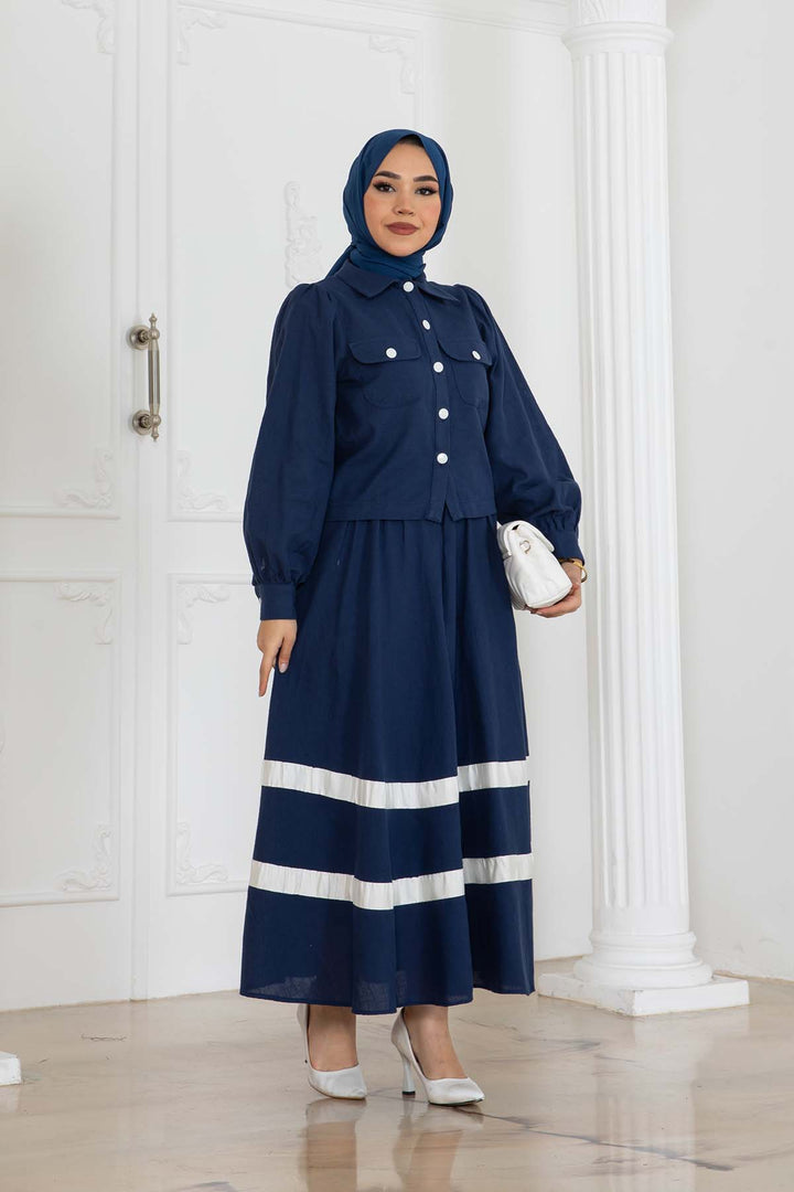 BNG Women Striped Linen Suit Navy Blue 2062 - Barrie