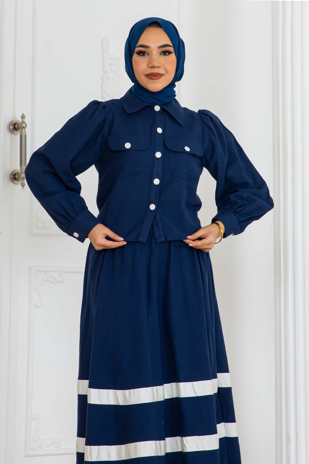 BNG Women Striped Linen Suit Navy Blue 2062 - Barrie