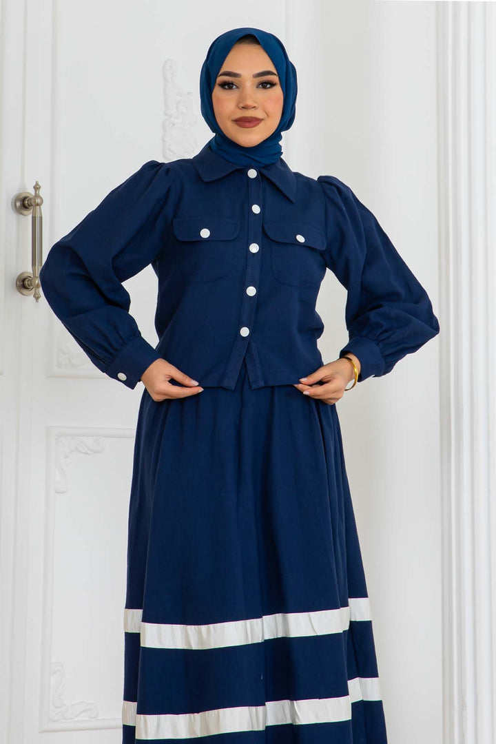 BNG Women Striped Linen Suit Navy Blue 2062 - Barrie