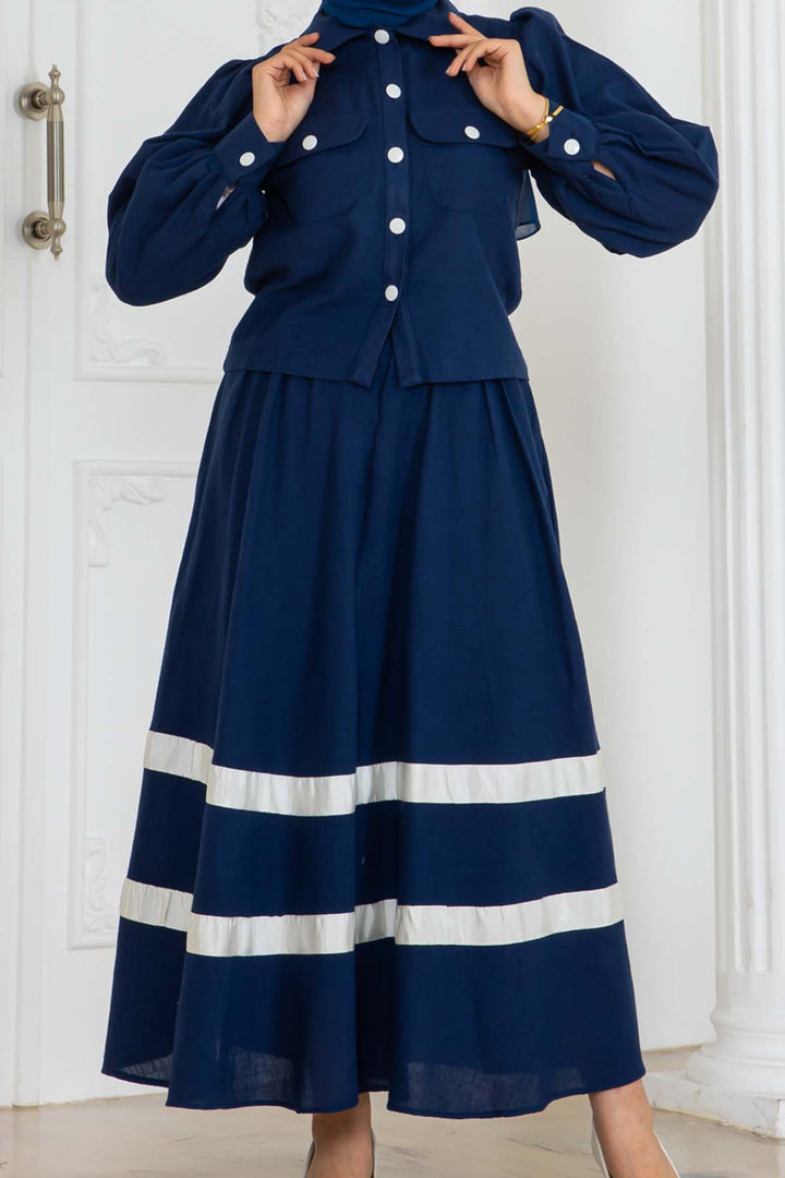 BNG Women Striped Linen Suit Navy Blue 2062 - Barrie