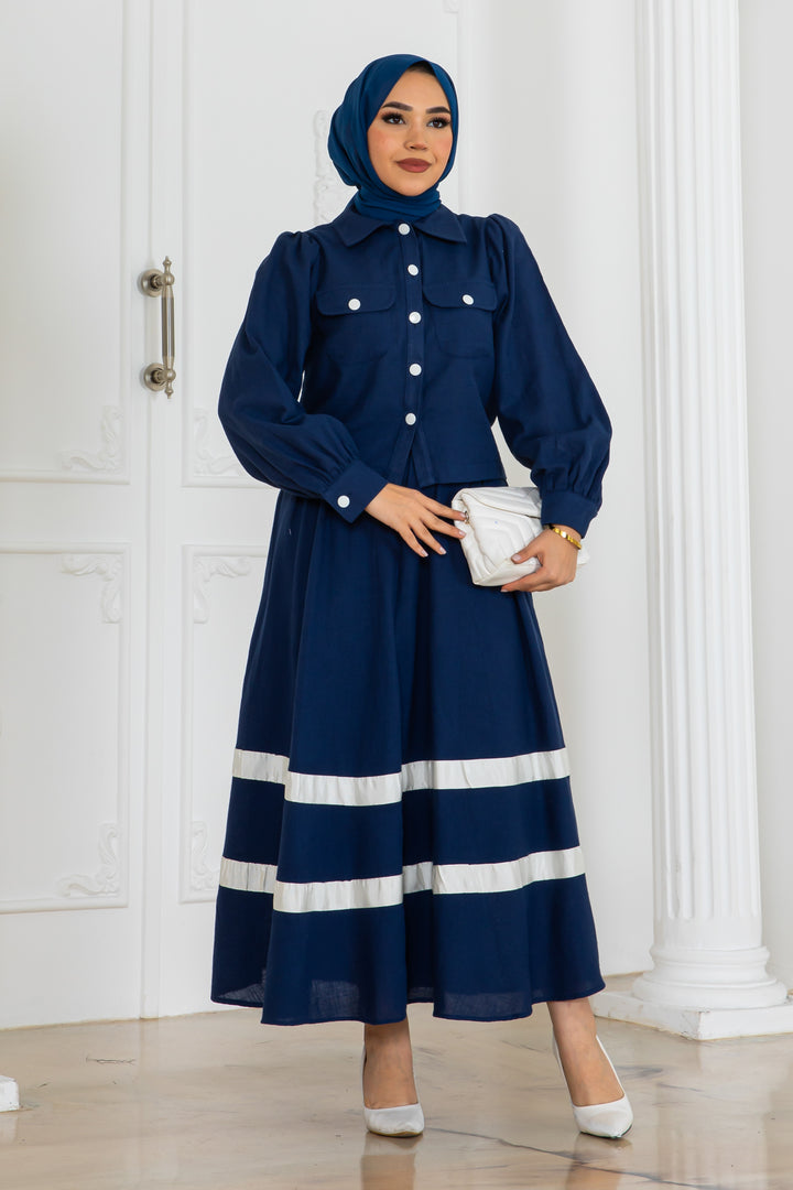 BNG Women Striped Linen Suit Navy Blue 2062 - Barrie
