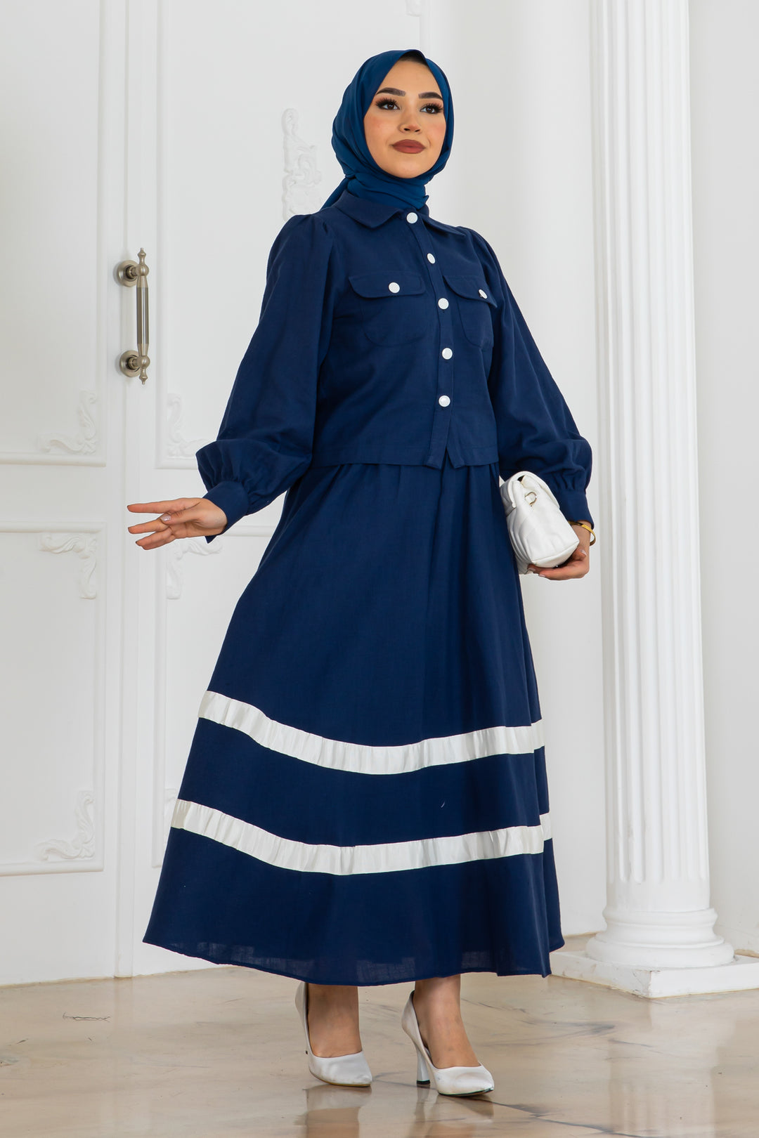 BNG Women Striped Linen Suit Navy Blue 2062 - Barrie