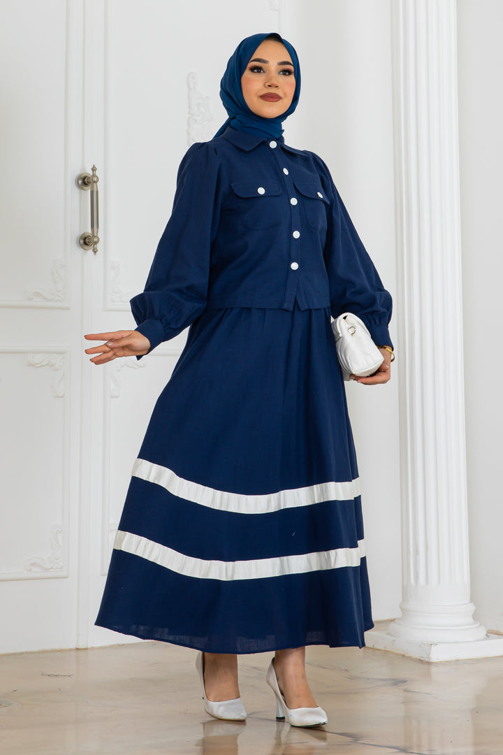 BNG Women Striped Linen Suit Navy Blue 2062 - Barrie