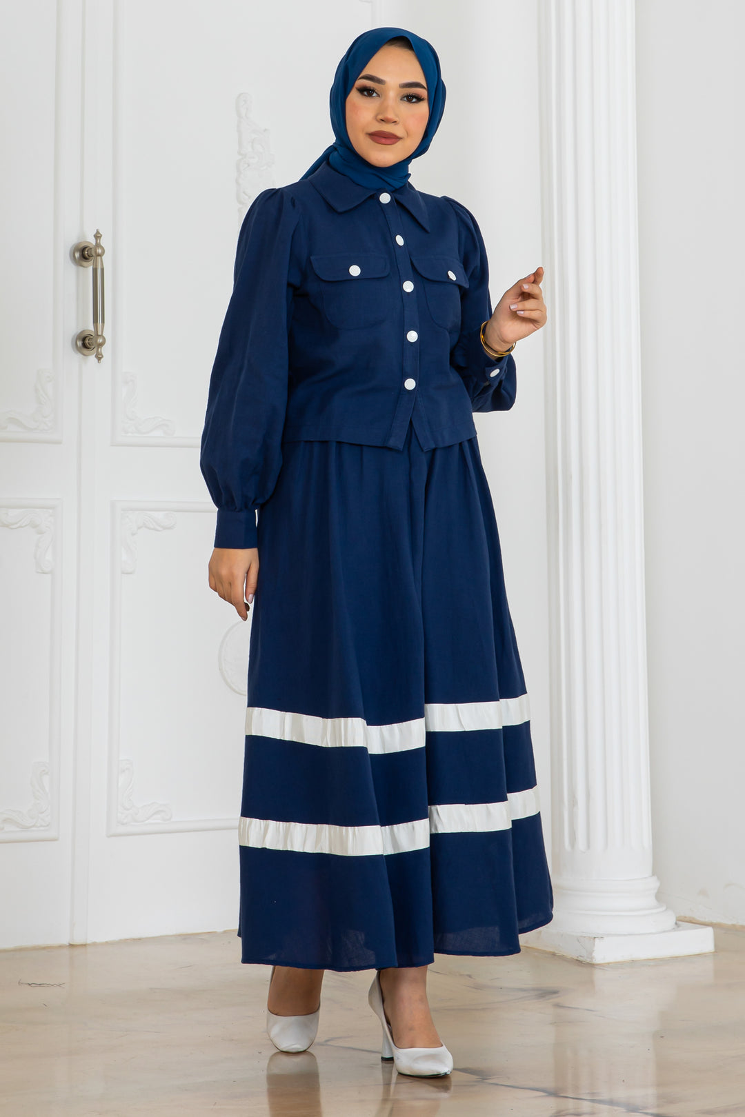 BNG Women Striped Linen Suit Navy Blue 2062 - Barrie
