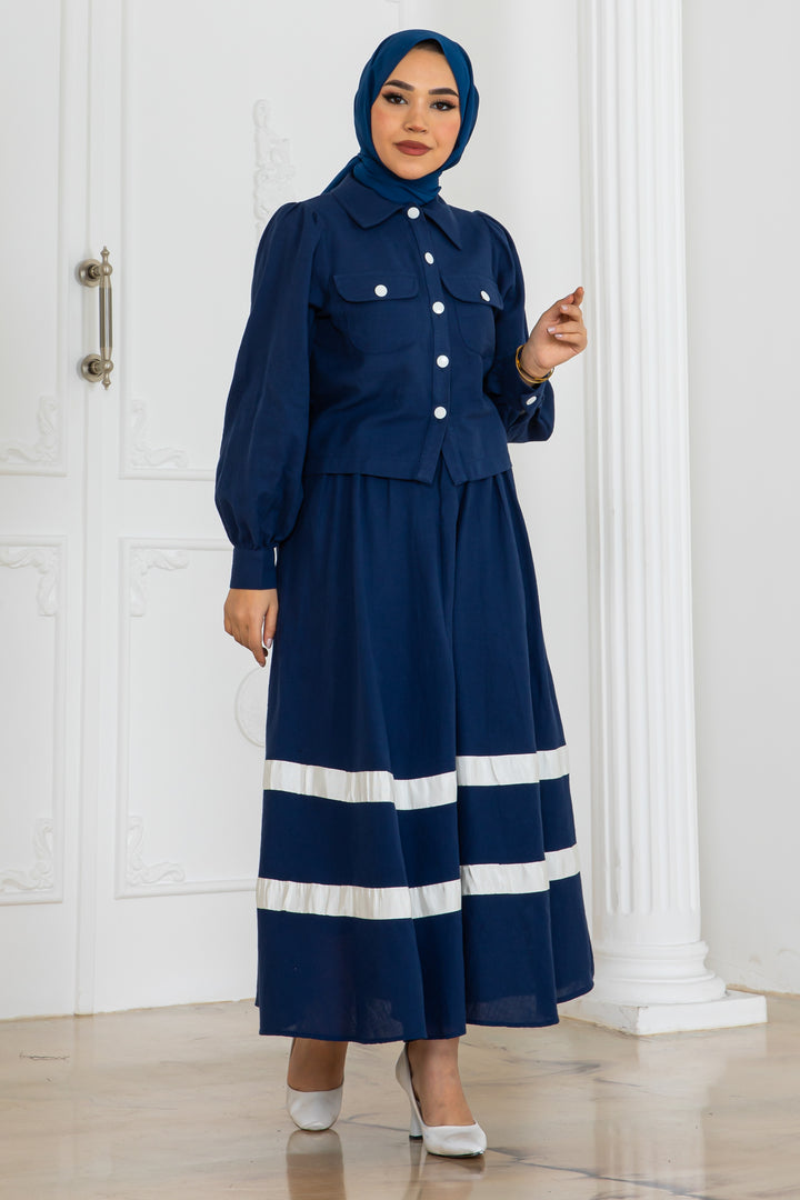 BNG Women Striped Linen Suit Navy Blue 2062 - Barrie
