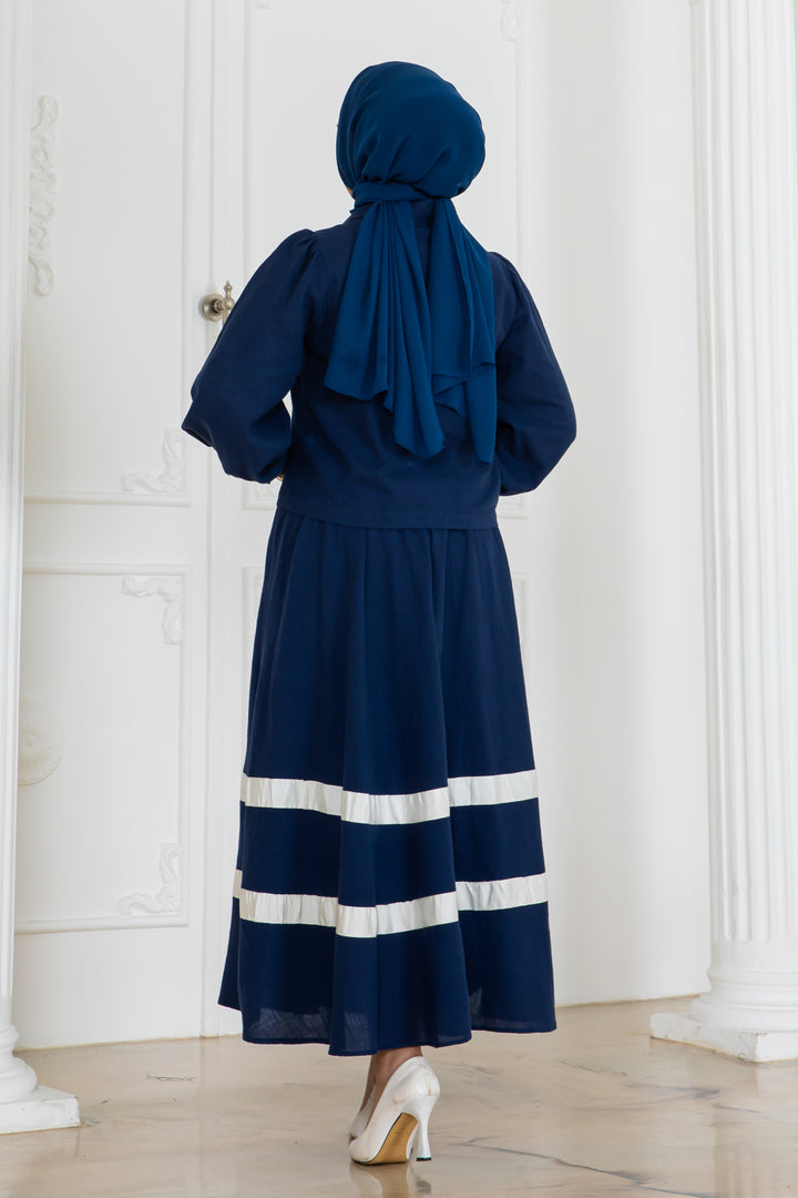 BNG Women Striped Linen Suit Navy Blue 2062 - Barrie