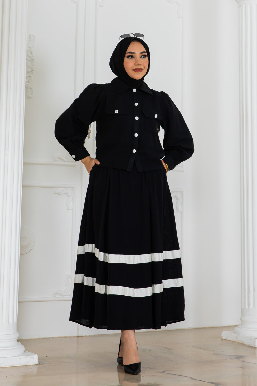 BNG Women Striped Linen Suit Black 2062 - Accrington