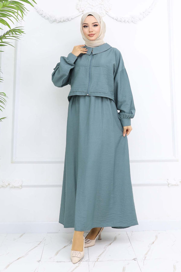 BNG Women Fermuarlı Ceket Jile Tesettür Takım Çağla 2240 - Fredericton