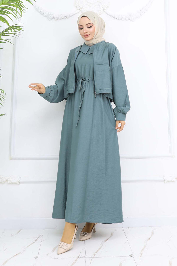 BNG Women Fermuarlı Ceket Jile Tesettür Takım Çağla 2240 - Fredericton