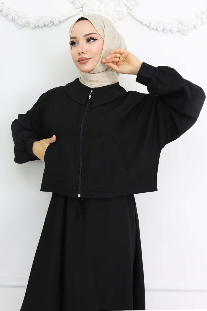 BNG Women Zippered Jacket Vest Hijab Suit Black 2240 - Kenner