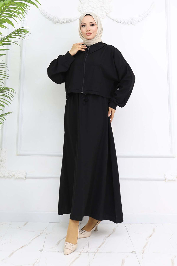 BNG Women Zippered Jacket Vest Hijab Suit Black 2240 - Kenner